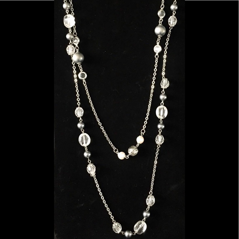 Silver two strand Krystal and Beat necklace